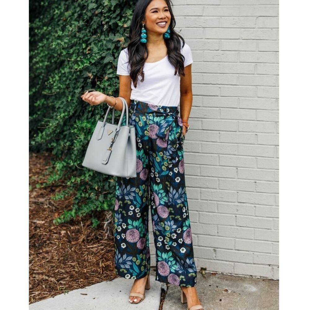 J.Crew x Abigail Borg Silk Wide-Leg Pant in Prairie Midnight Belted Crop Size 0
